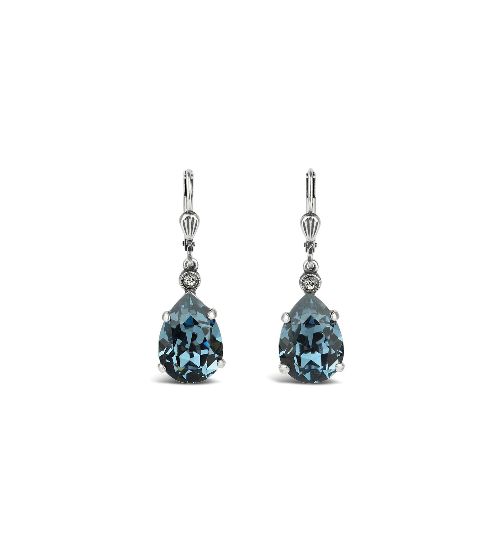La Vie Parisienne-Teardrop Crystal Hooks-Earrings-Silver Plated, Midnight Crystal-Blue Ruby Jewellery-Vancouver Canada