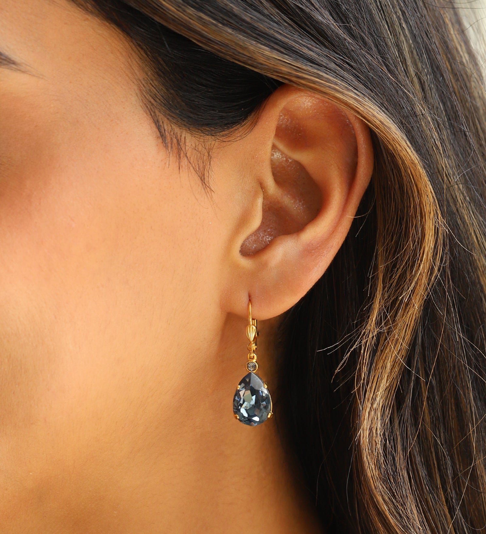 La Vie Parisienne-Teardrop Crystal Hooks-Earrings-Blue Ruby Jewellery-Vancouver Canada