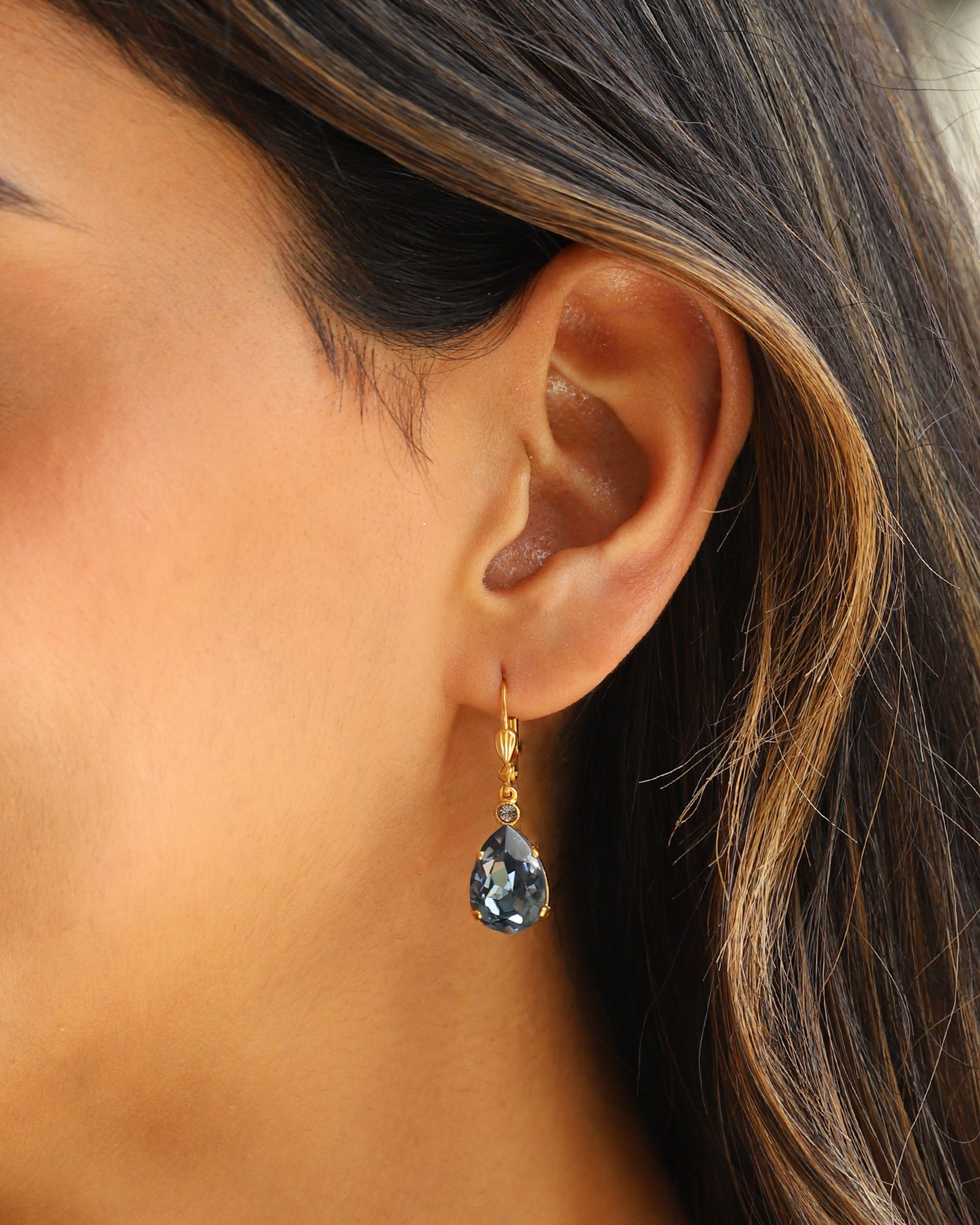 La Vie Parisienne-Teardrop Crystal Hooks-Earrings-Blue Ruby Jewellery-Vancouver Canada