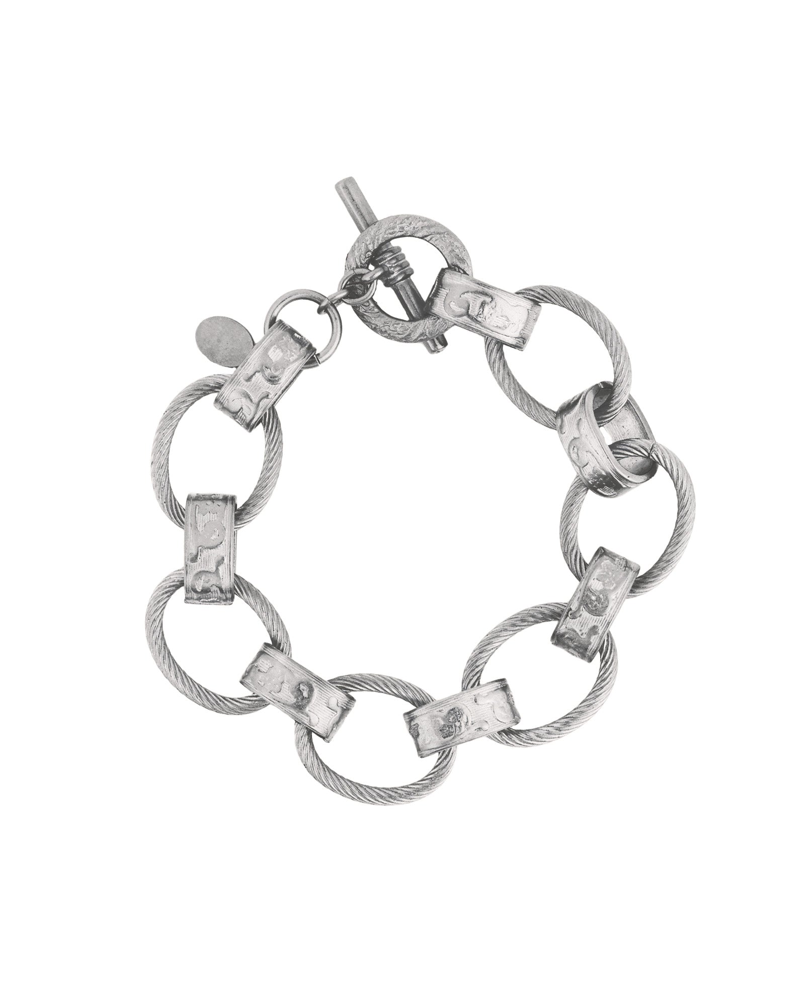La Vie Parisienne-Oval Link Stamped Chain Bracelet-Bracelets-Silver Plated-Blue Ruby Jewellery-Vancouver Canada