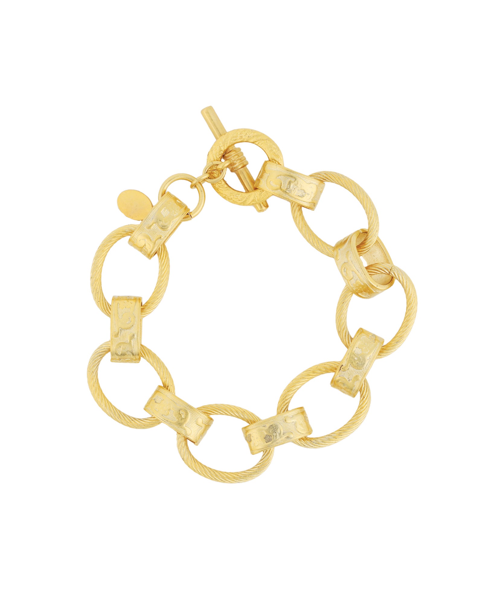 La Vie Parisienne-Oval Link Stamped Chain Bracelet-Bracelets-14k Gold Plated-Blue Ruby Jewellery-Vancouver Canada