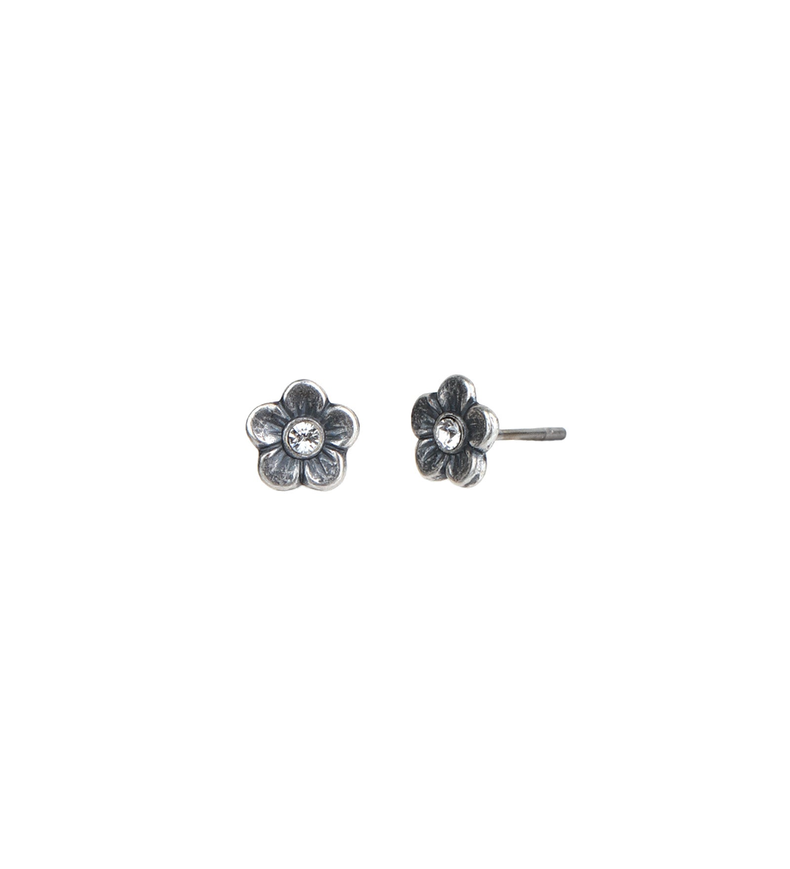 La Vie Parisienne-Flower Crystal Studs-Earrings-Silver Plated, White Crystal-Blue Ruby Jewellery-Vancouver Canada