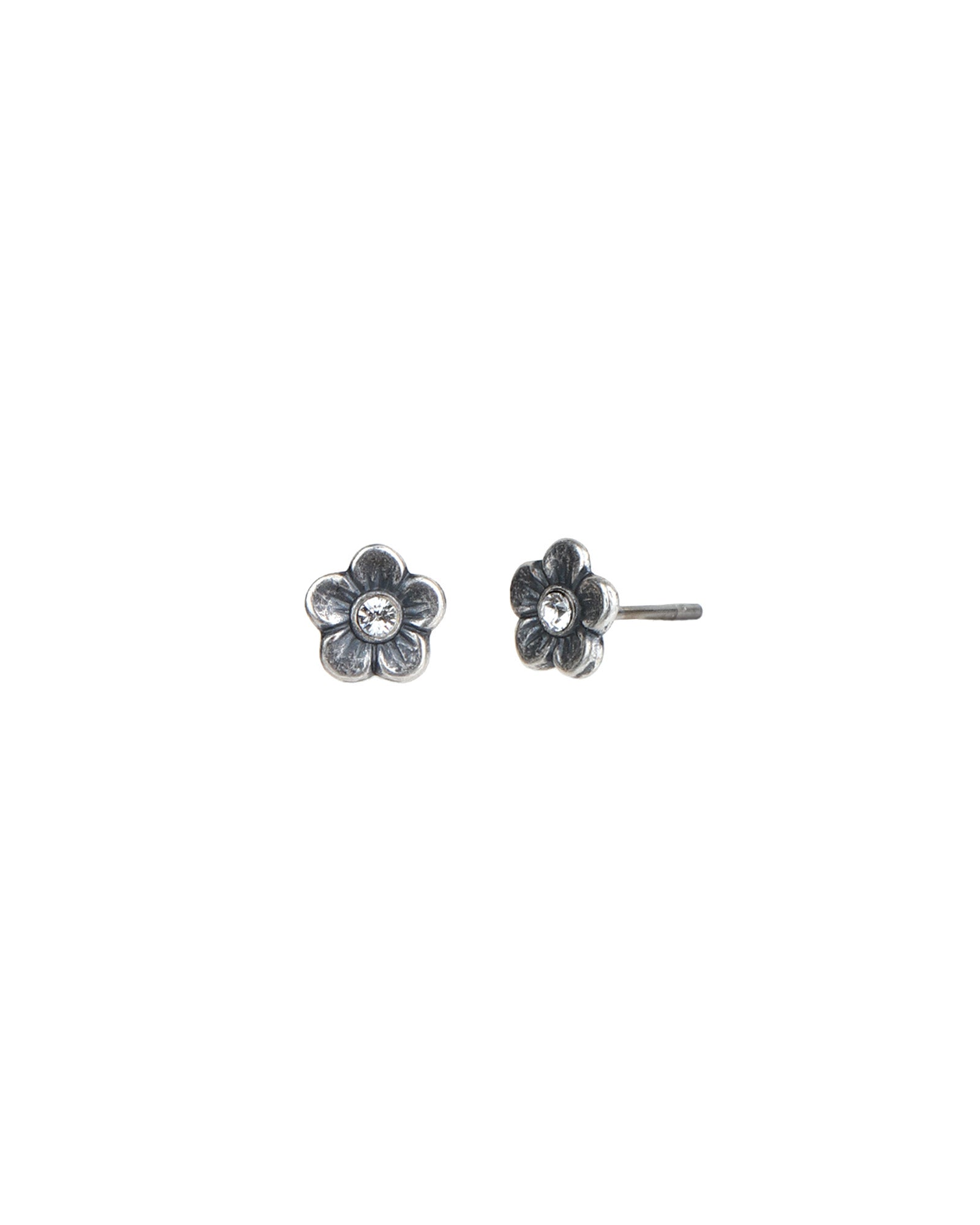 La Vie Parisienne-Flower Crystal Studs-Earrings-Silver Plated, White Crystal-Blue Ruby Jewellery-Vancouver Canada