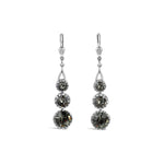 La Vie Parisienne-Three Round Crystal Hooks-Earrings-Silver Plated, Black Diamond Crystal-Blue Ruby Jewellery-Vancouver Canada