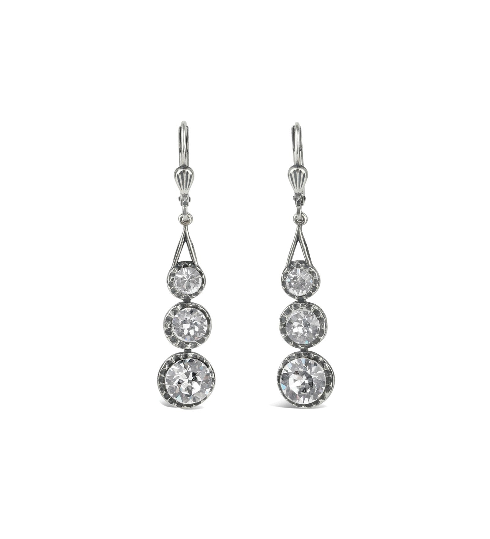 La Vie Parisienne-Three Round Crystal Hooks-Earrings-Silver Plated, White Crystal-Blue Ruby Jewellery-Vancouver Canada