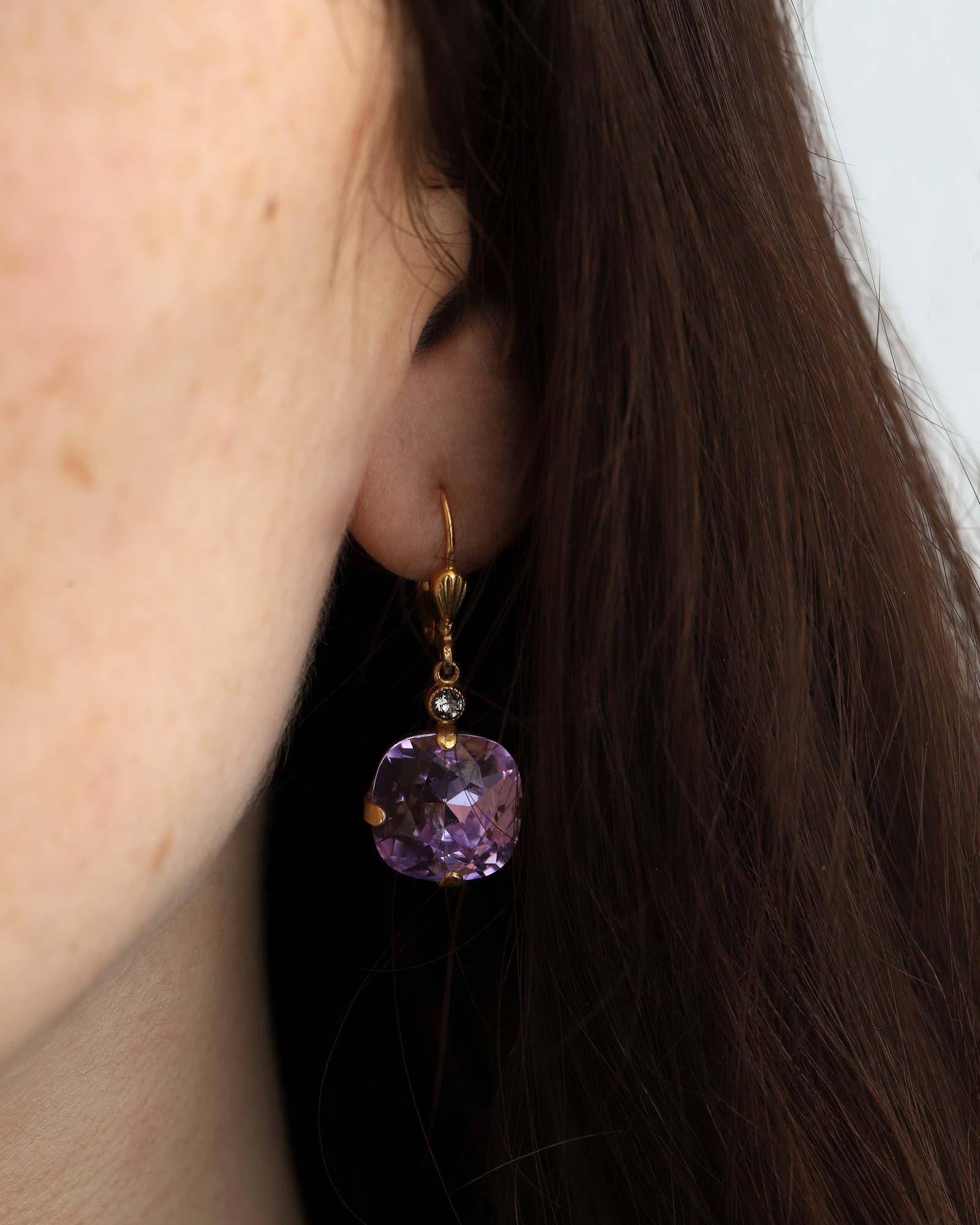 Round Crystal Hooks | 13mm 14k Gold Plated, Violet Crystal