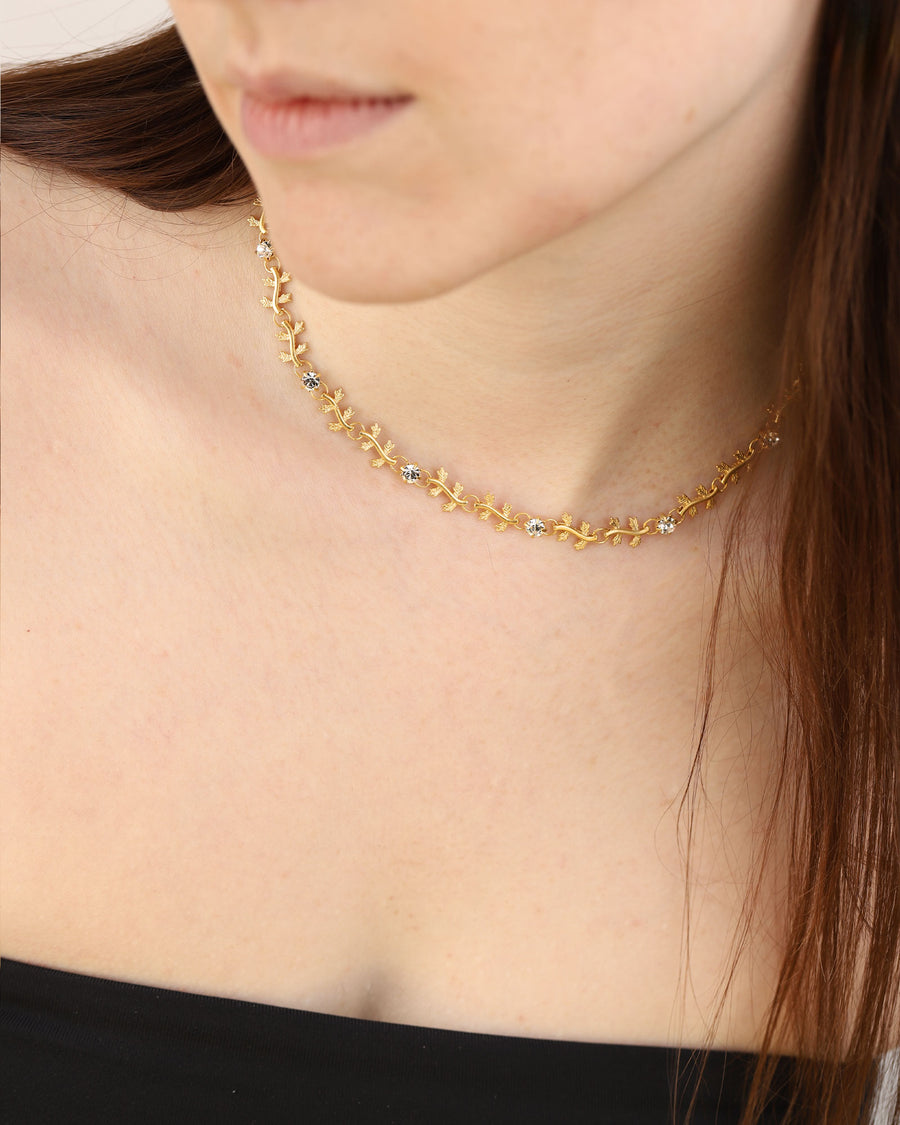La Vie Parisienne-Vine Crystal Necklace-Necklaces-14k Gold Plated, White Crystal-Blue Ruby Jewellery-Vancouver Canada