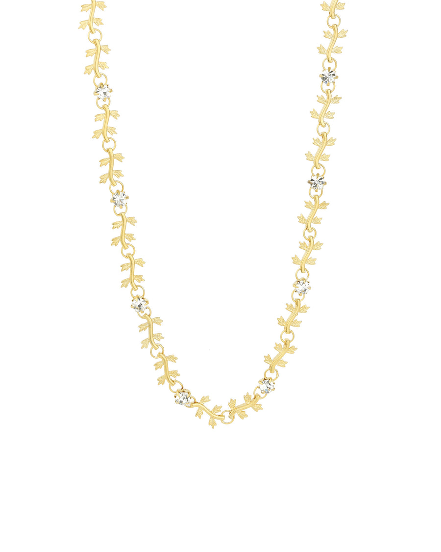 Vine Crystal Necklace 14k Gold Plated, White Crystal
