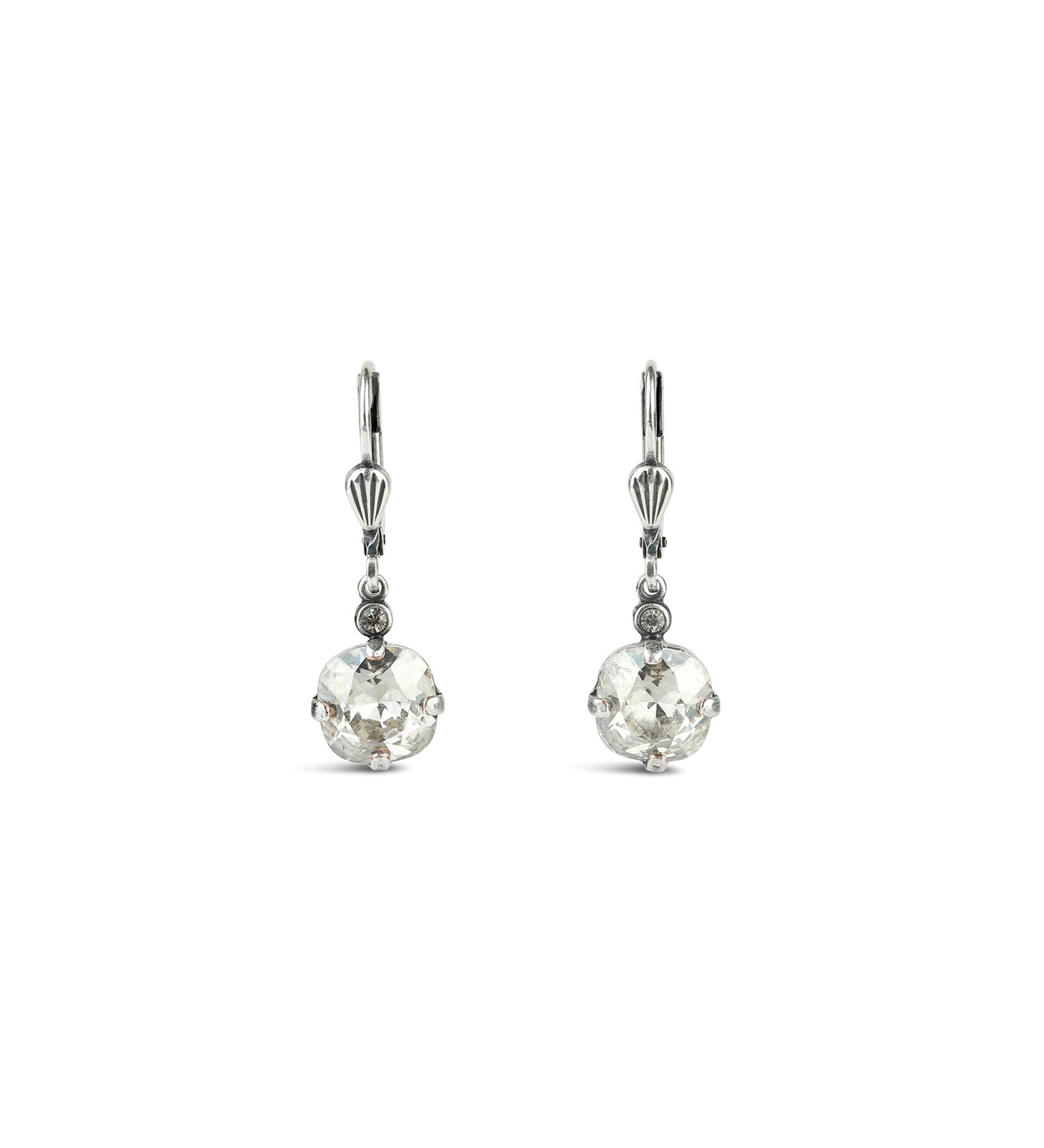 La Vie Parisienne-Round Crystal Hooks | 8mm-Earrings-Silver Plated, Shade Crystal-Blue Ruby Jewellery-Vancouver Canada