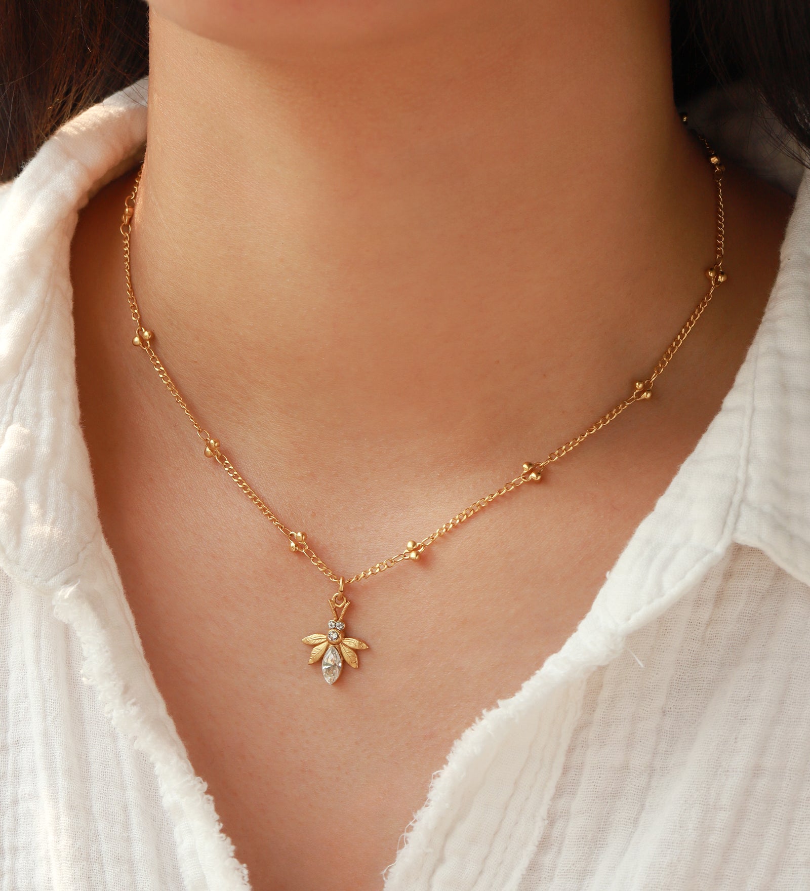 Bee Crystal Station Necklace 14k Gold Plated, Shaded Crystal