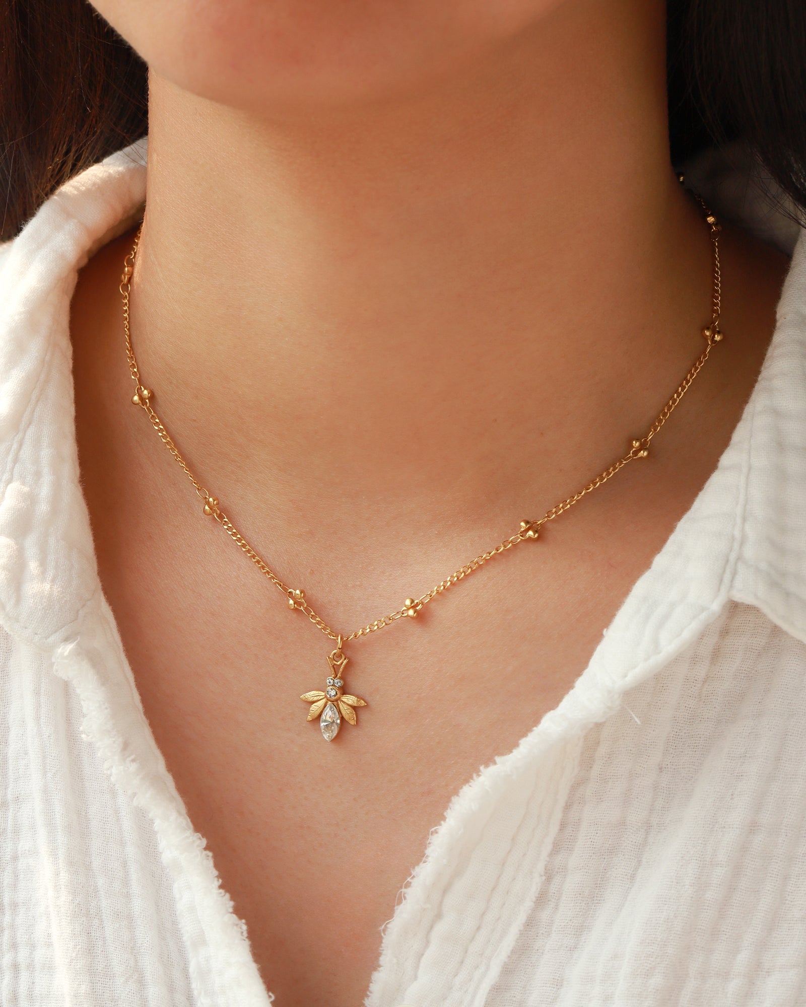Bee Crystal Station Necklace 14k Gold Plated, Shaded Crystal