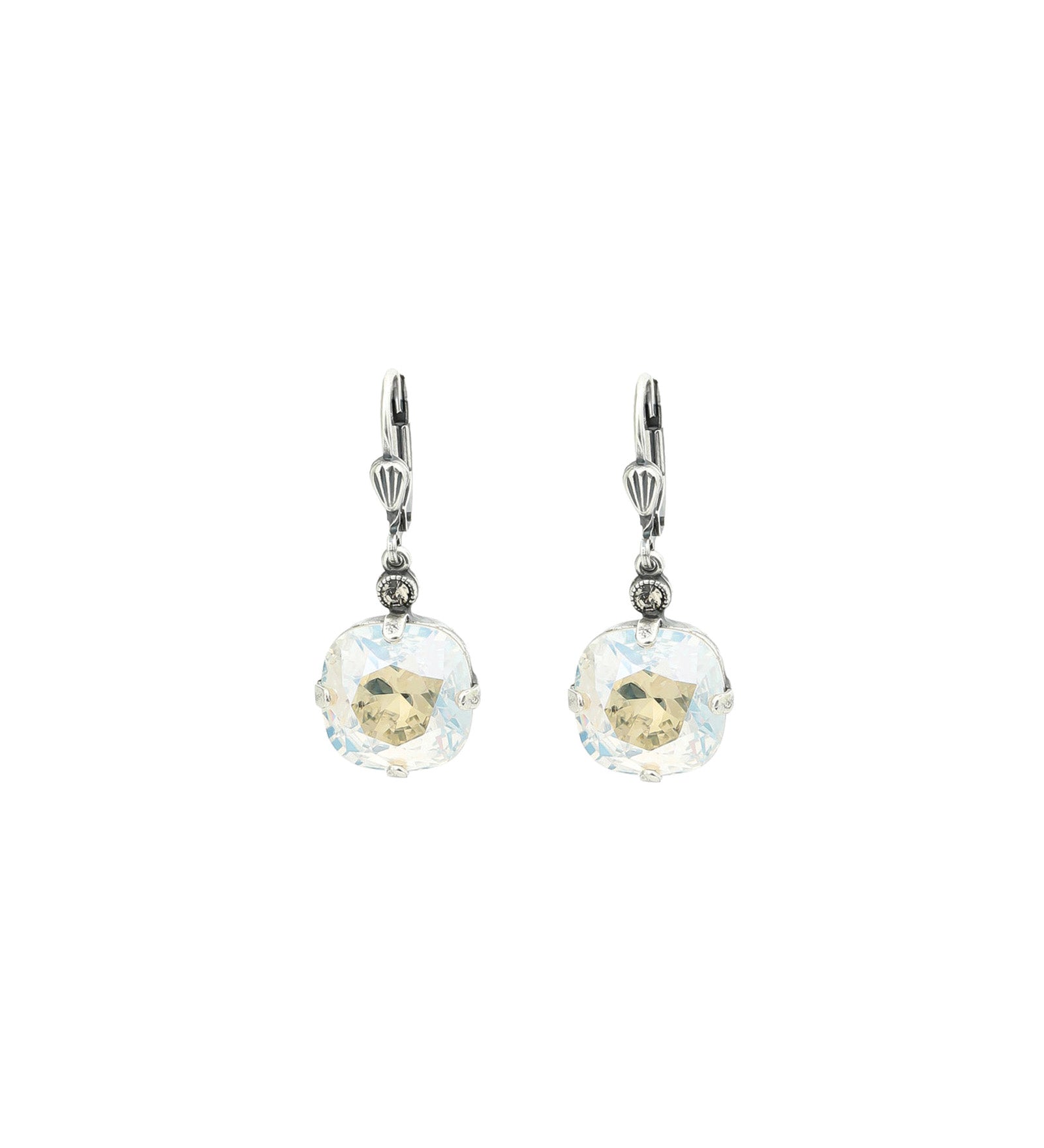 La Vie Parisienne-Round Crystal Hooks | 13mm-Earrings-Silver Plated, Moonlight Crystal-Blue Ruby Jewellery-Vancouver Canada