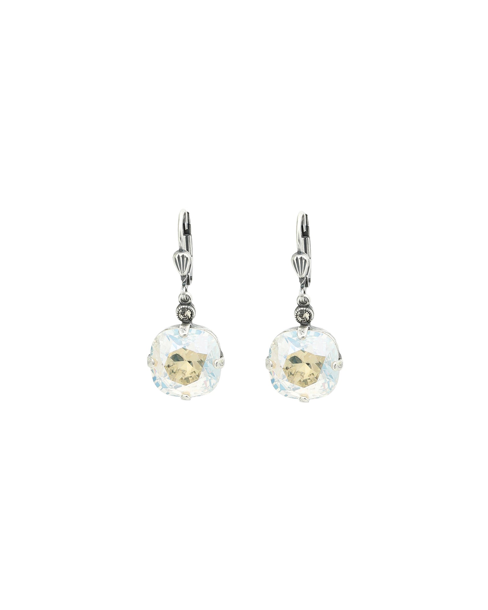 La Vie Parisienne-Round Crystal Hooks | 13mm-Earrings-Silver Plated, Moonlight Crystal-Blue Ruby Jewellery-Vancouver Canada
