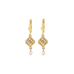 La Vie Parisienne-Filigree Pearl Drop Hooks-Earrings-14k Gold Plated, White Crystal, White Pearl-Blue Ruby Jewellery-Vancouver Canada
