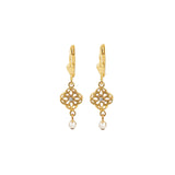 La Vie Parisienne-Filigree Pearl Drop Hooks-Earrings-14k Gold Plated, White Crystal, White Pearl-Blue Ruby Jewellery-Vancouver Canada