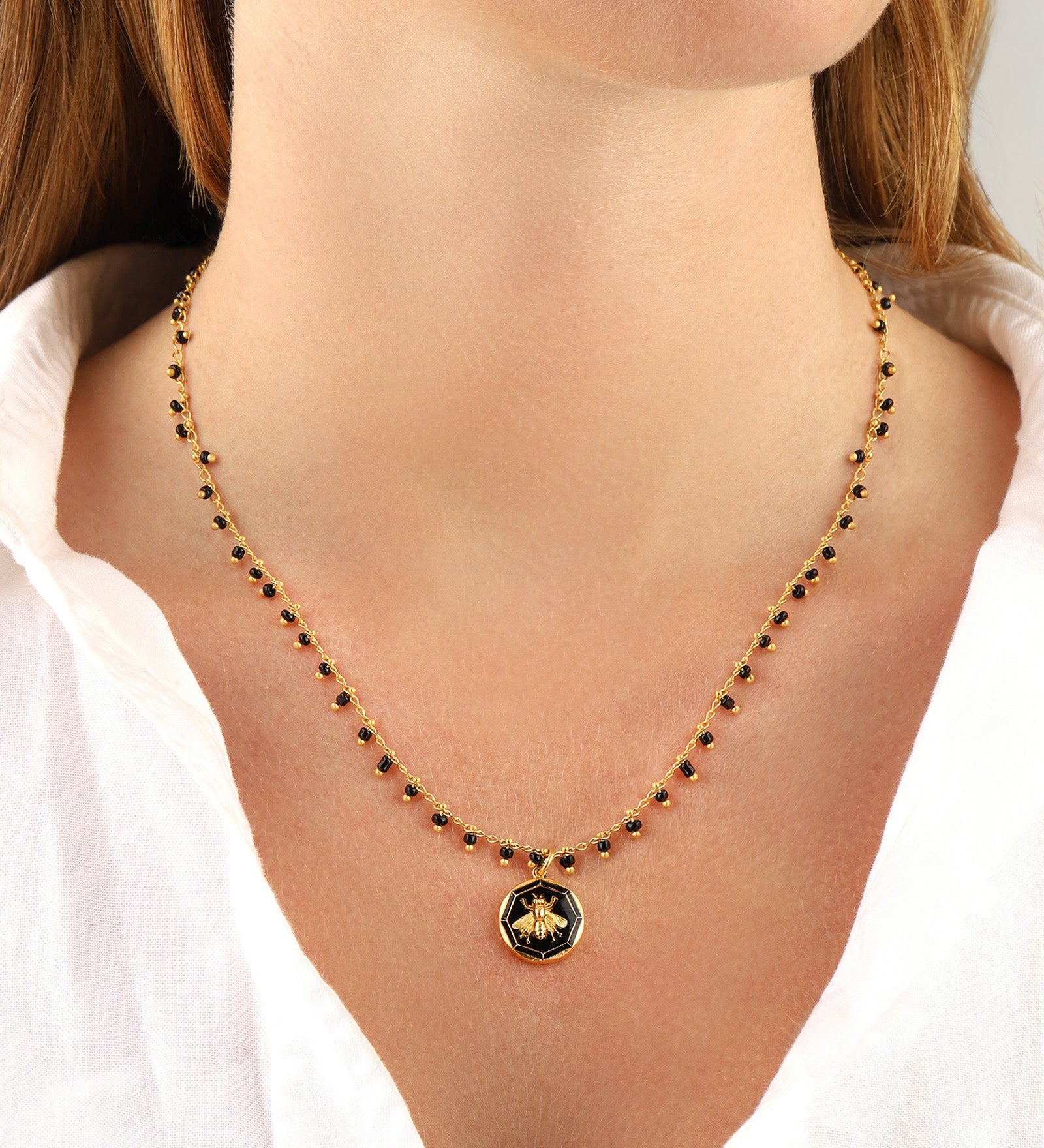 La Vie Parisienne-Enamel Bee Circle Necklace-Necklaces-Blue Ruby Jewellery-Vancouver Canada
