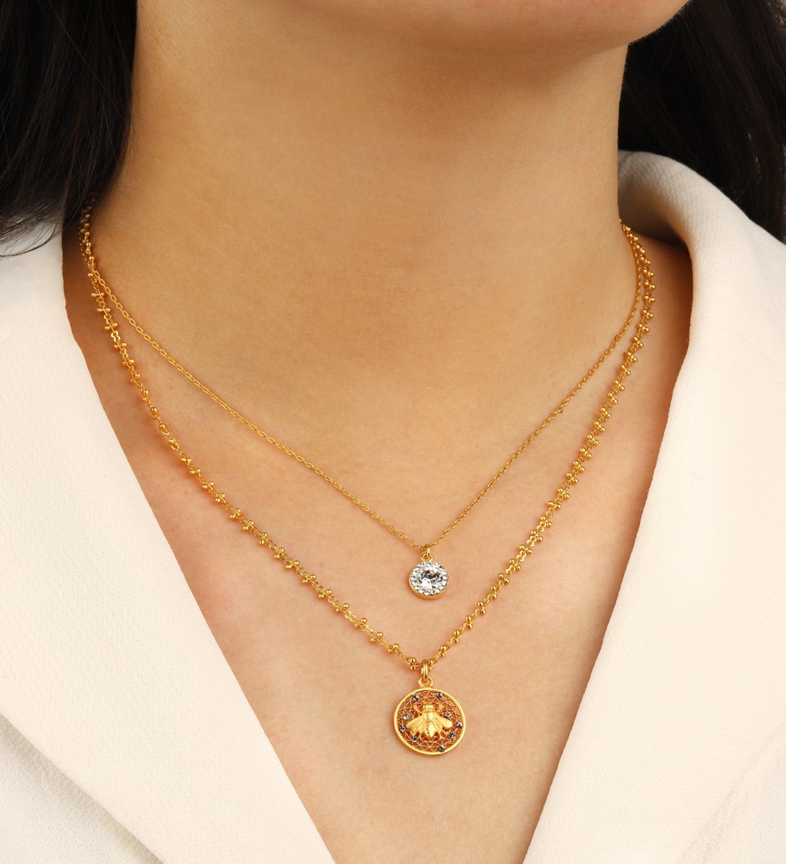 La Vie Parisienne-Filigree Round Bee Necklace-Necklaces-Blue Ruby Jewellery-Vancouver Canada