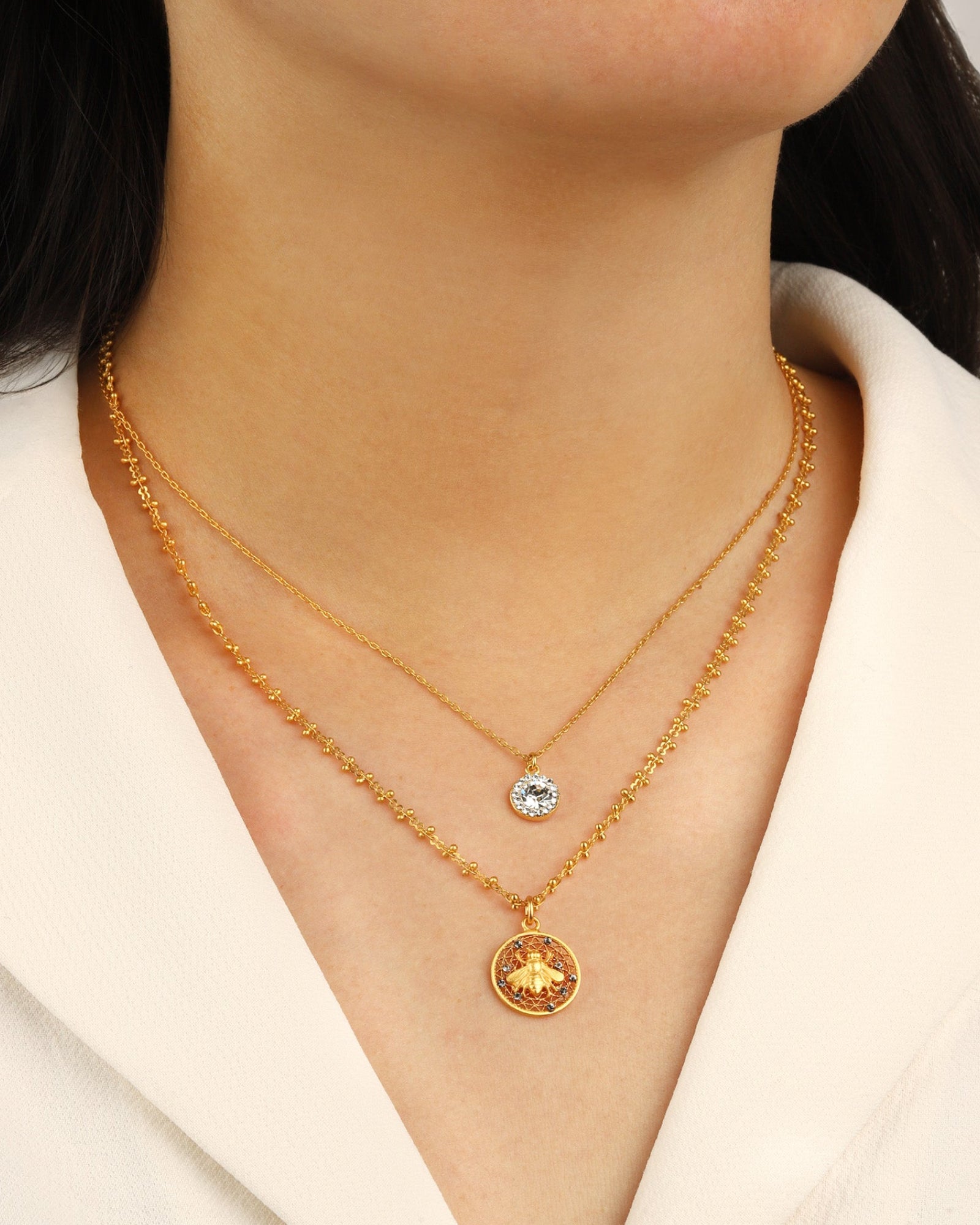La Vie Parisienne-Filigree Round Bee Necklace-Necklaces-Blue Ruby Jewellery-Vancouver Canada