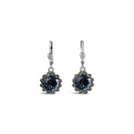 La Vie Parisienne-Round Halo Pavé Hooks | 12mm-Earrings-Silver Plated, Midnight Crystal-Blue Ruby Jewellery-Vancouver Canada