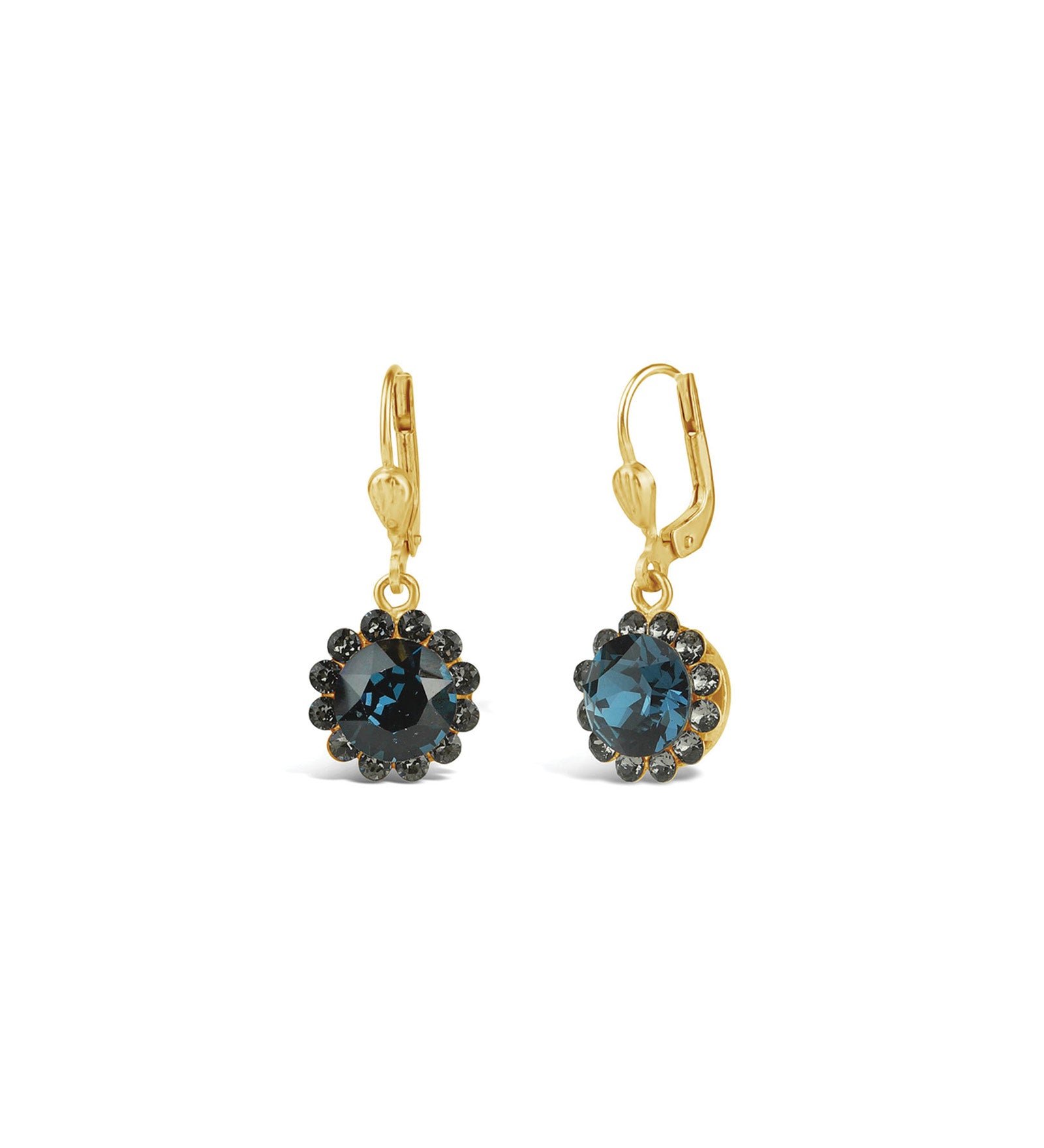 La Vie Parisienne-Round Halo Pavé Hooks | 12mm-Earrings-14k Gold Plated, Midnight Crystal-Blue Ruby Jewellery-Vancouver Canada