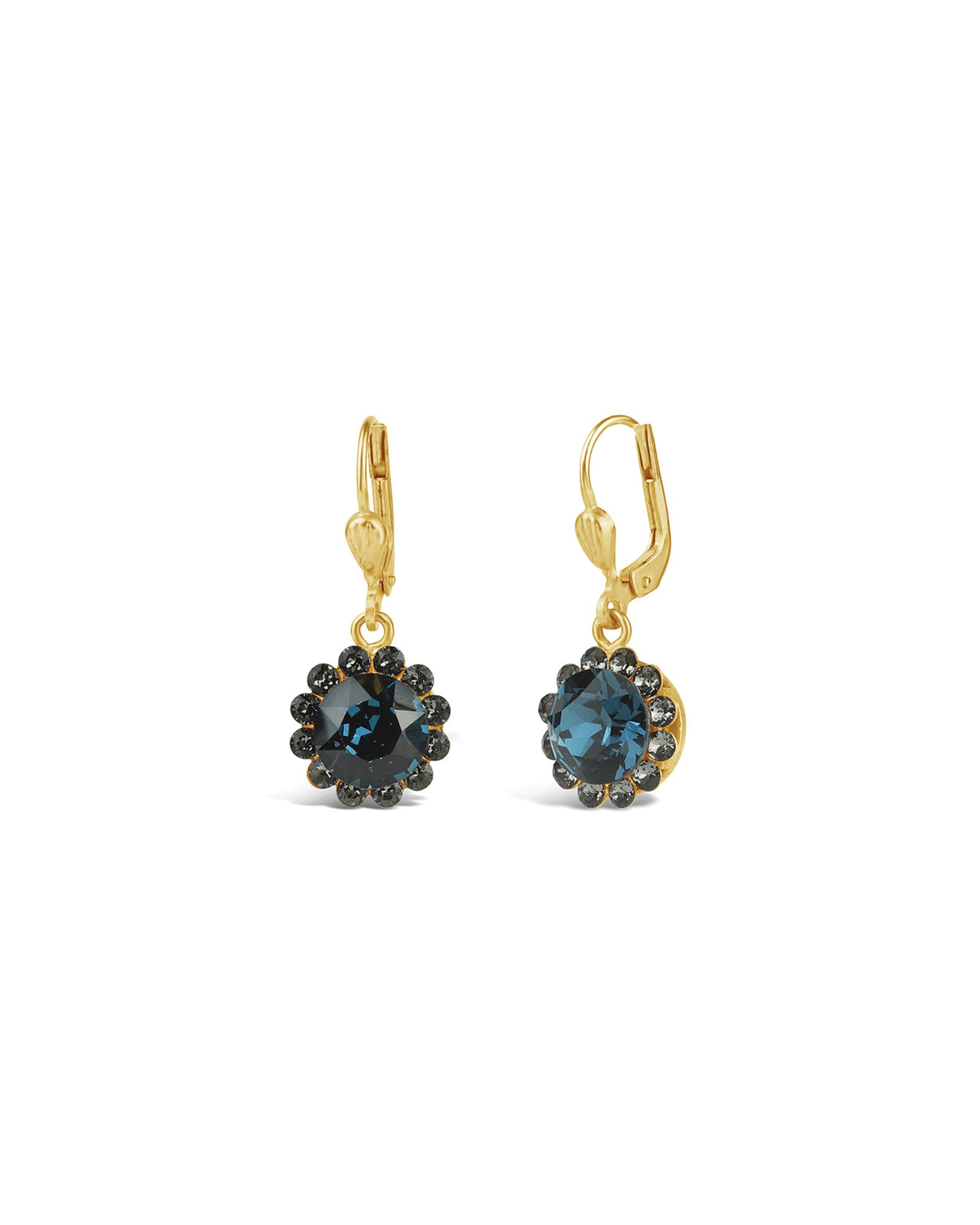La Vie Parisienne-Round Halo Pavé Hooks | 12mm-Earrings-14k Gold Plated, Midnight Crystal-Blue Ruby Jewellery-Vancouver Canada