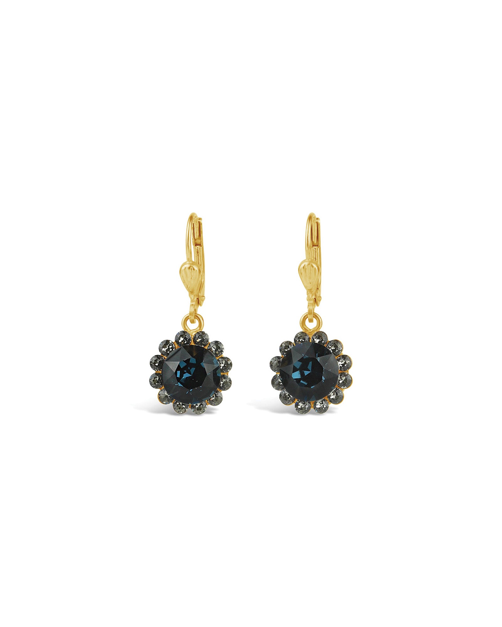 La Vie Parisienne-Round Halo Pavé Hooks | 12mm-Earrings-14k Gold Plated, Midnight Crystal-Blue Ruby Jewellery-Vancouver Canada