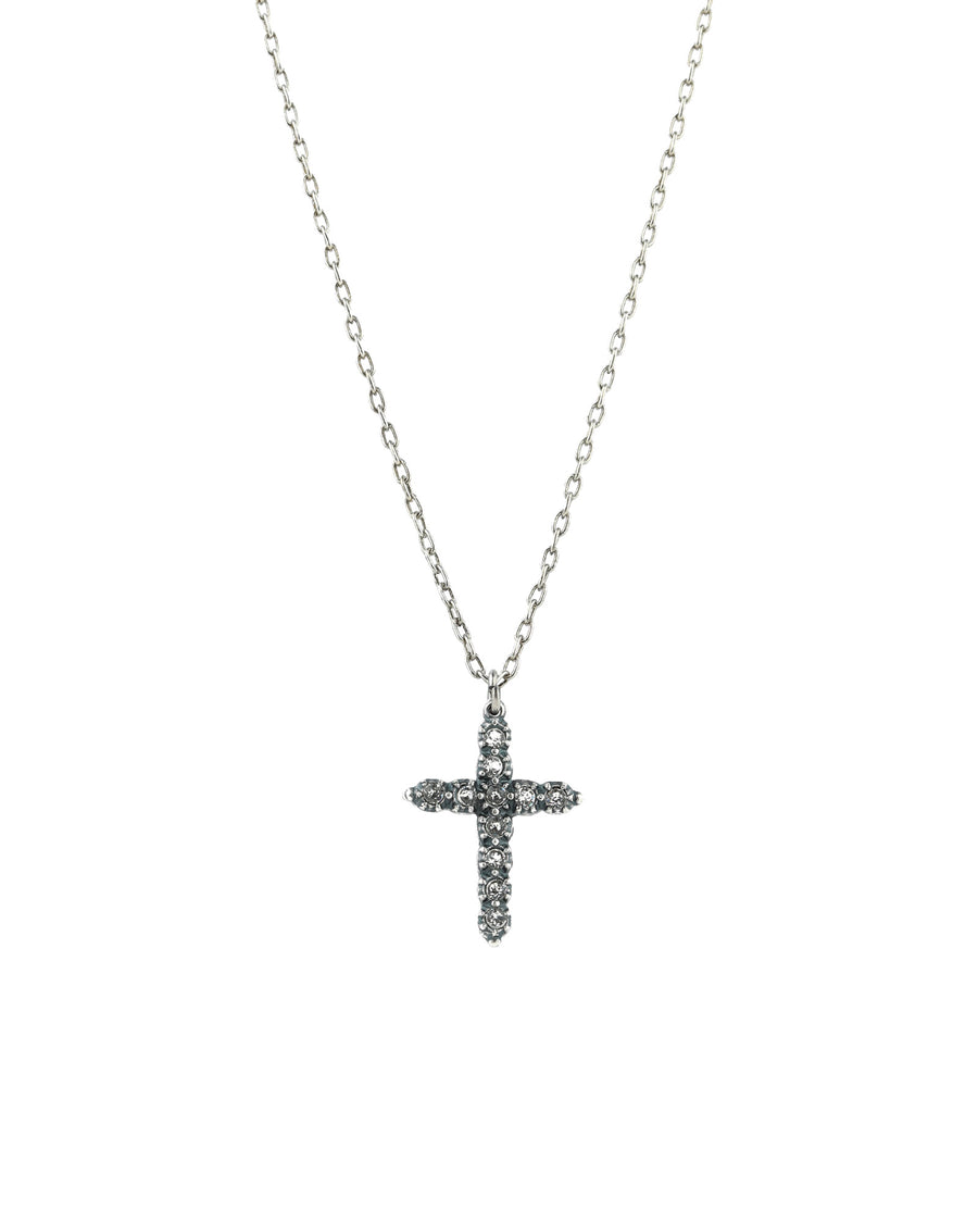 Cross Necklace Silver Plated, White Crystal