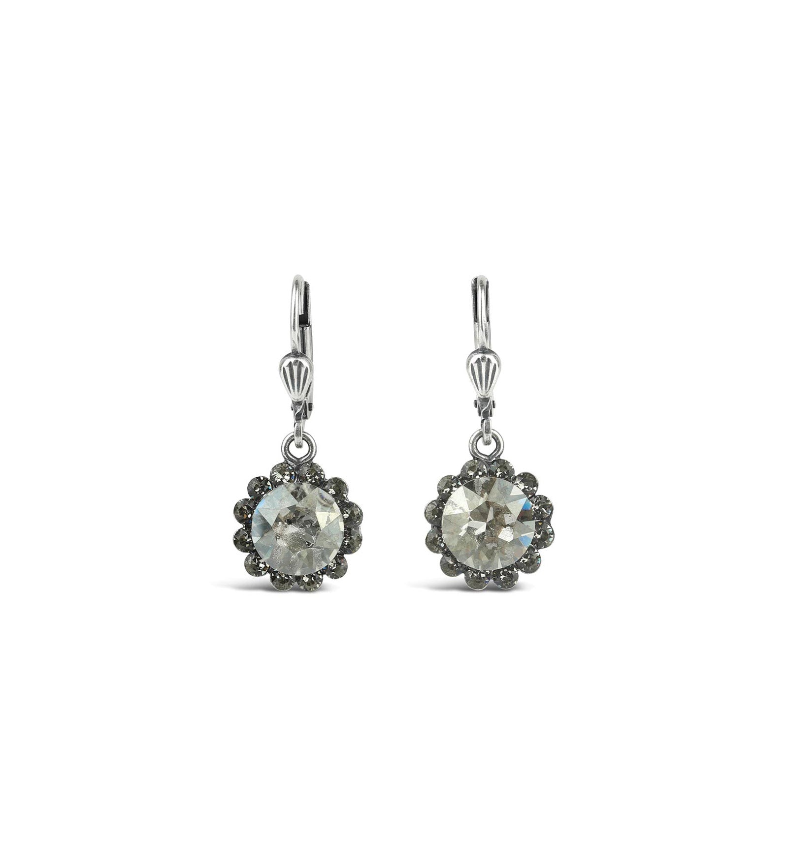 La Vie Parisienne-Round Halo Pavé Hooks | 12mm-Earrings-Silver Plated, Shade Crystal-Blue Ruby Jewellery-Vancouver Canada