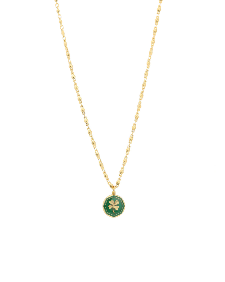 La Vie Parisienne-Clover Necklace-Necklaces-14k Gold Plated, Green Enamel-Blue Ruby Jewellery-Vancouver Canada