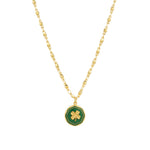 La Vie Parisienne-Clover Necklace-Necklaces-14k Gold Plated, Green Enamel-Blue Ruby Jewellery-Vancouver Canada