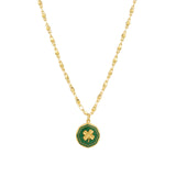 La Vie Parisienne-Clover Necklace-Necklaces-14k Gold Plated, Green Enamel-Blue Ruby Jewellery-Vancouver Canada