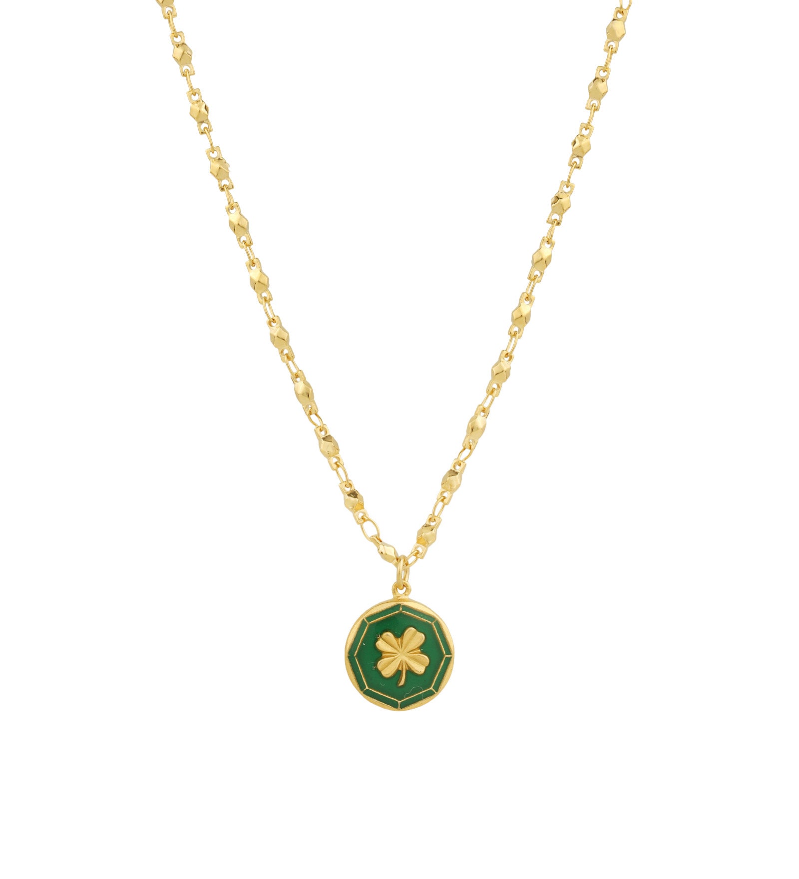 La Vie Parisienne-Clover Necklace-Necklaces-14k Gold Plated, Green Enamel-Blue Ruby Jewellery-Vancouver Canada
