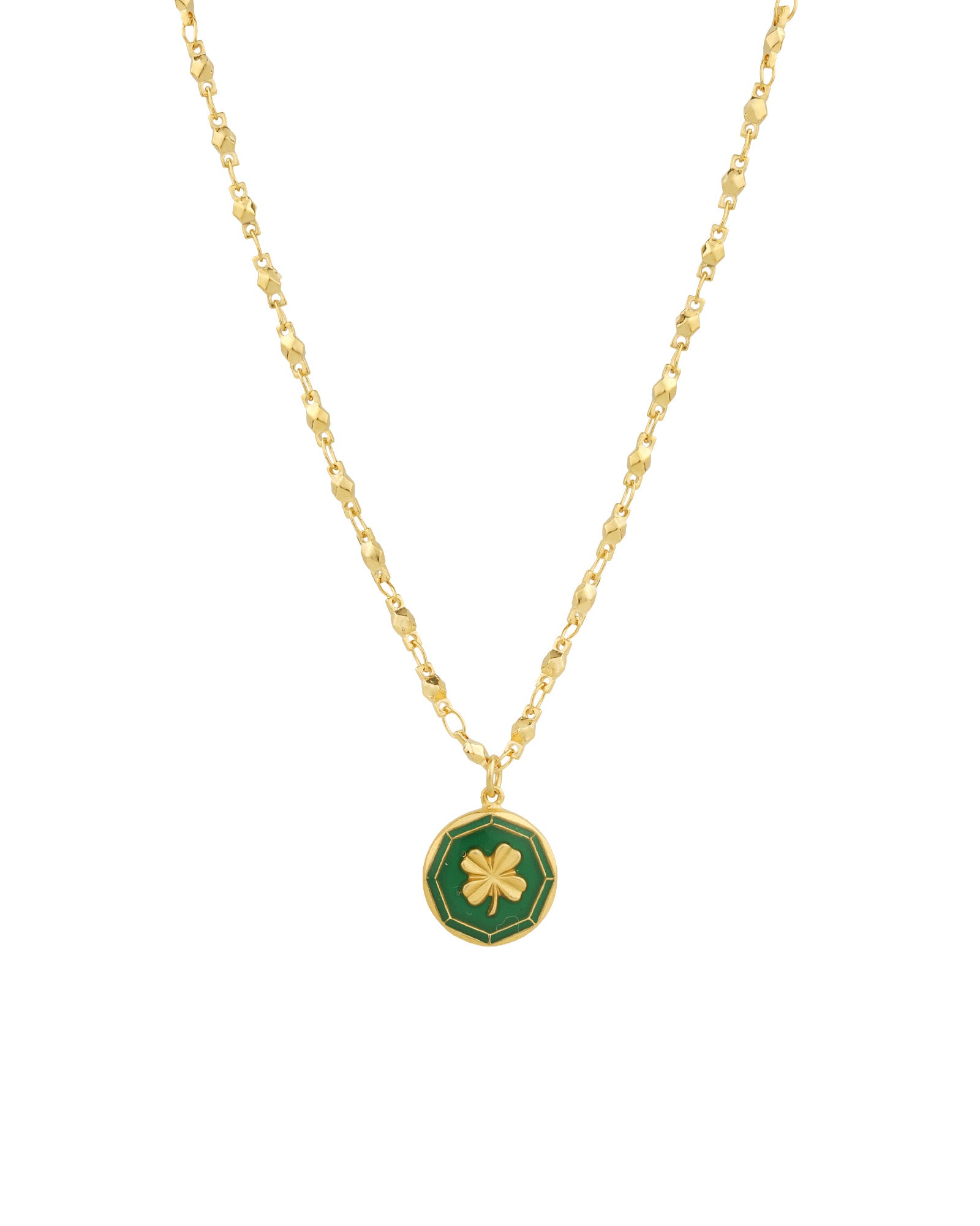 La Vie Parisienne-Clover Necklace-Necklaces-14k Gold Plated, Green Enamel-Blue Ruby Jewellery-Vancouver Canada