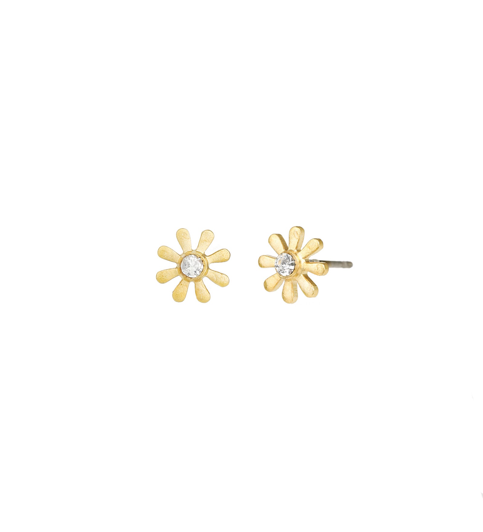La Vie Parisienne-Daisy Crystal Centre Studs-Earrings-14k Gold Plated, White Crystal-Blue Ruby Jewellery-Vancouver Canada
