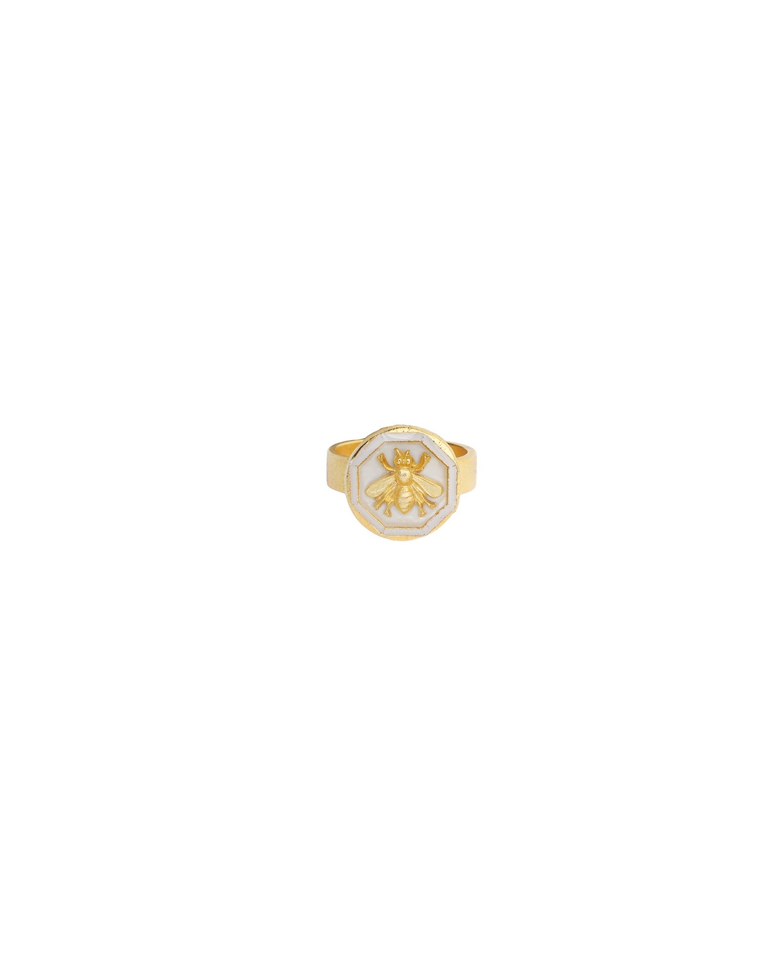 La Vie Parisienne-Enamel Bee Ring-Rings-14k Gold Plated, White Enamel-7-Blue Ruby Jewellery-Vancouver Canada