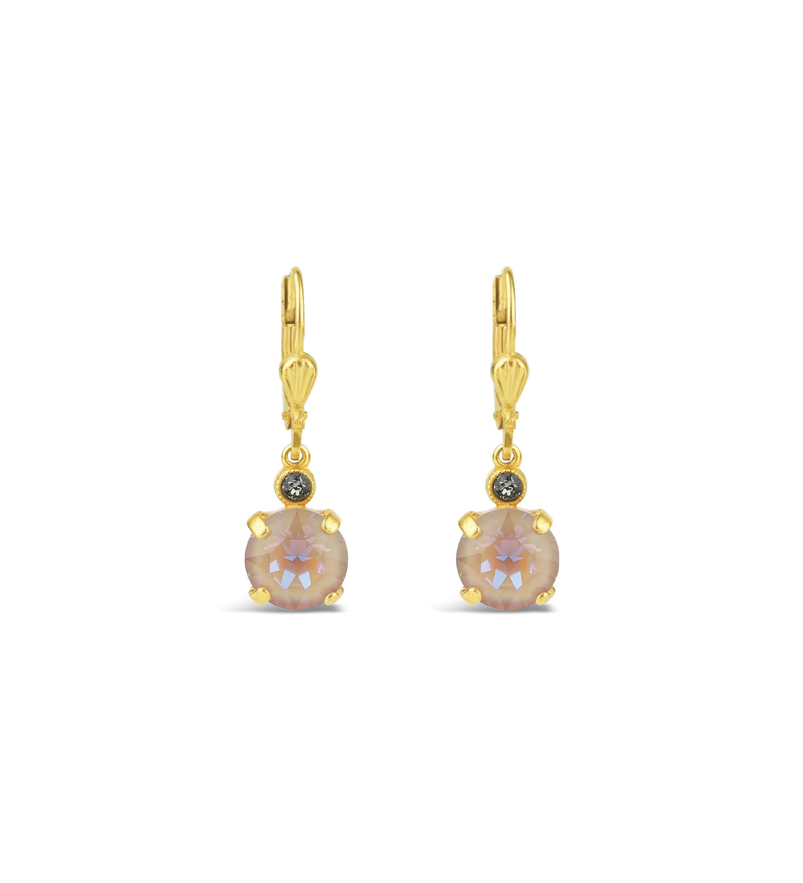 La Vie Parisienne-Round Crystal Hooks | 8mm-Earrings-14k Gold Plated, Dusty Pink Crystal-Blue Ruby Jewellery-Vancouver Canada