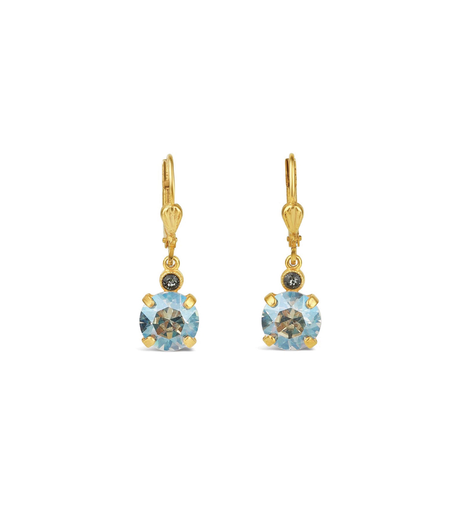 La Vie Parisienne-Round Crystal Hooks | 8mm-Earrings-14k Gold Plated, Moonlight Crystal-Blue Ruby Jewellery-Vancouver Canada