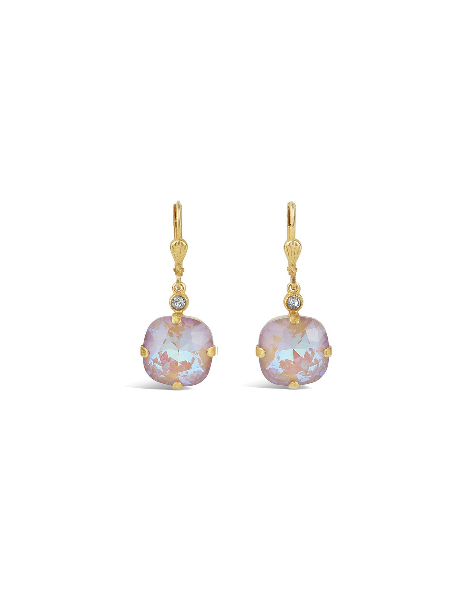 La Vie Parisienne-Round Crystal Hooks | 13mm-Earrings-14k Gold Plated, Dusty Pink Crystal-Blue Ruby Jewellery-Vancouver Canada
