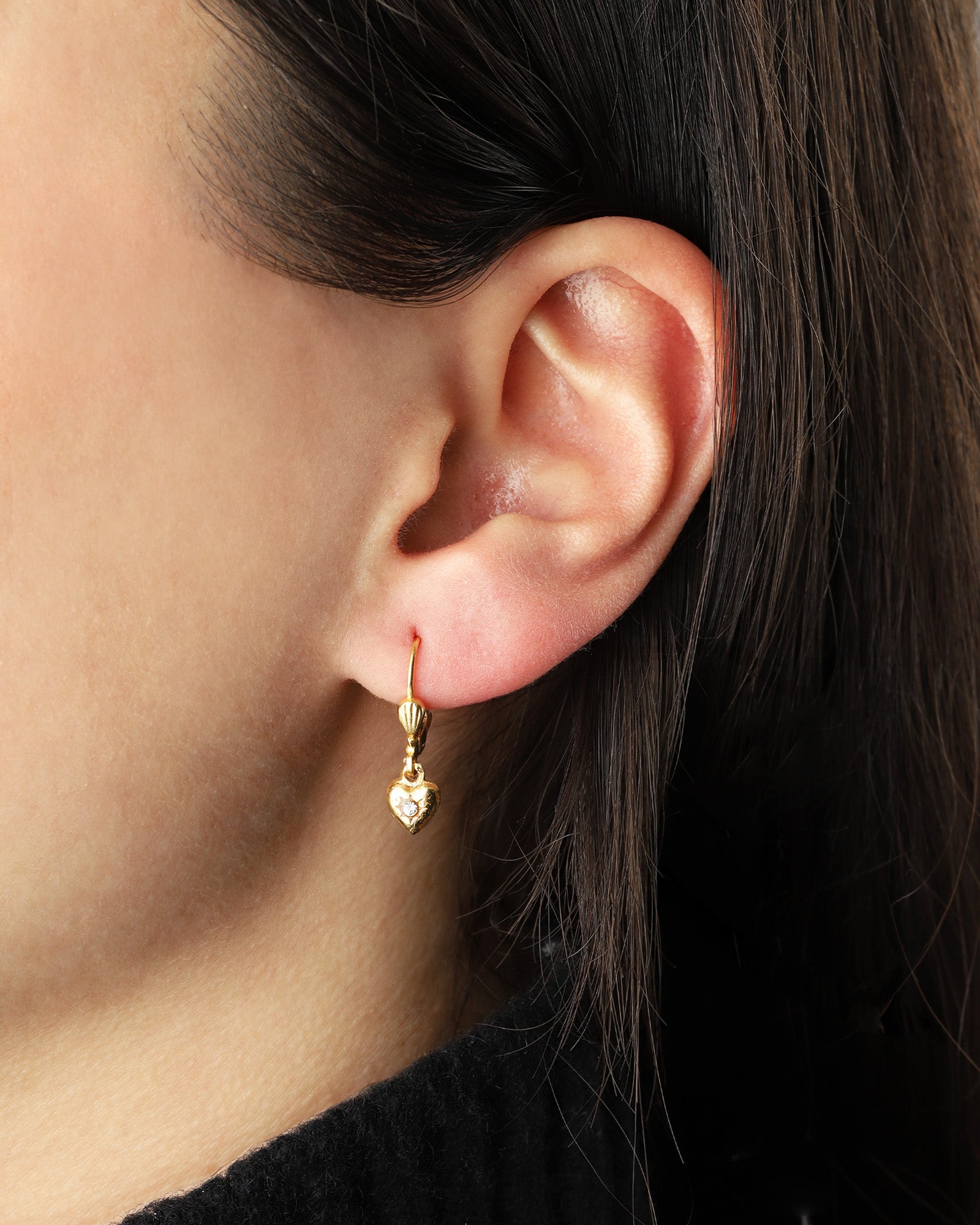 La Vie Parisienne-Tiny Heart Charm Huggies-Earrings-Blue Ruby Jewellery-Vancouver Canada