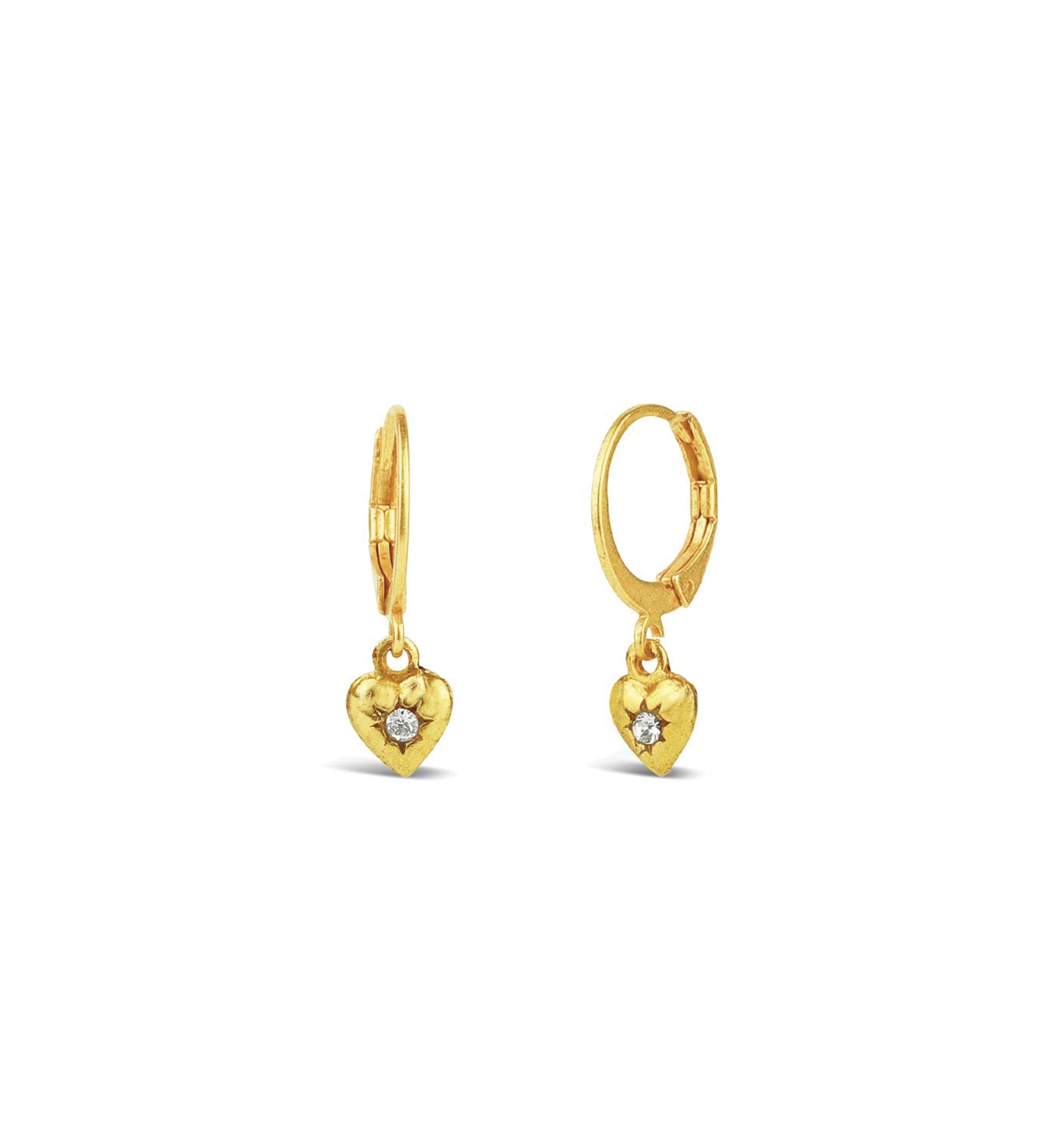 Tiny Heart Charm Huggies 14k Gold Plated, Crystal