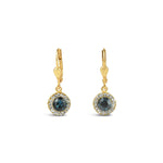 La Vie Parisienne-Round Halo Pavé Hooks | 9mm-Earrings-14k Gold Plated, Midnight Crystal, Black Diamond Crystal-Blue Ruby Jewellery-Vancouver Canada