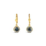 La Vie Parisienne-Round Halo Pavé Hooks | 9mm-Earrings-14k Gold Plated, Midnight Crystal, Black Diamond Crystal-Blue Ruby Jewellery-Vancouver Canada