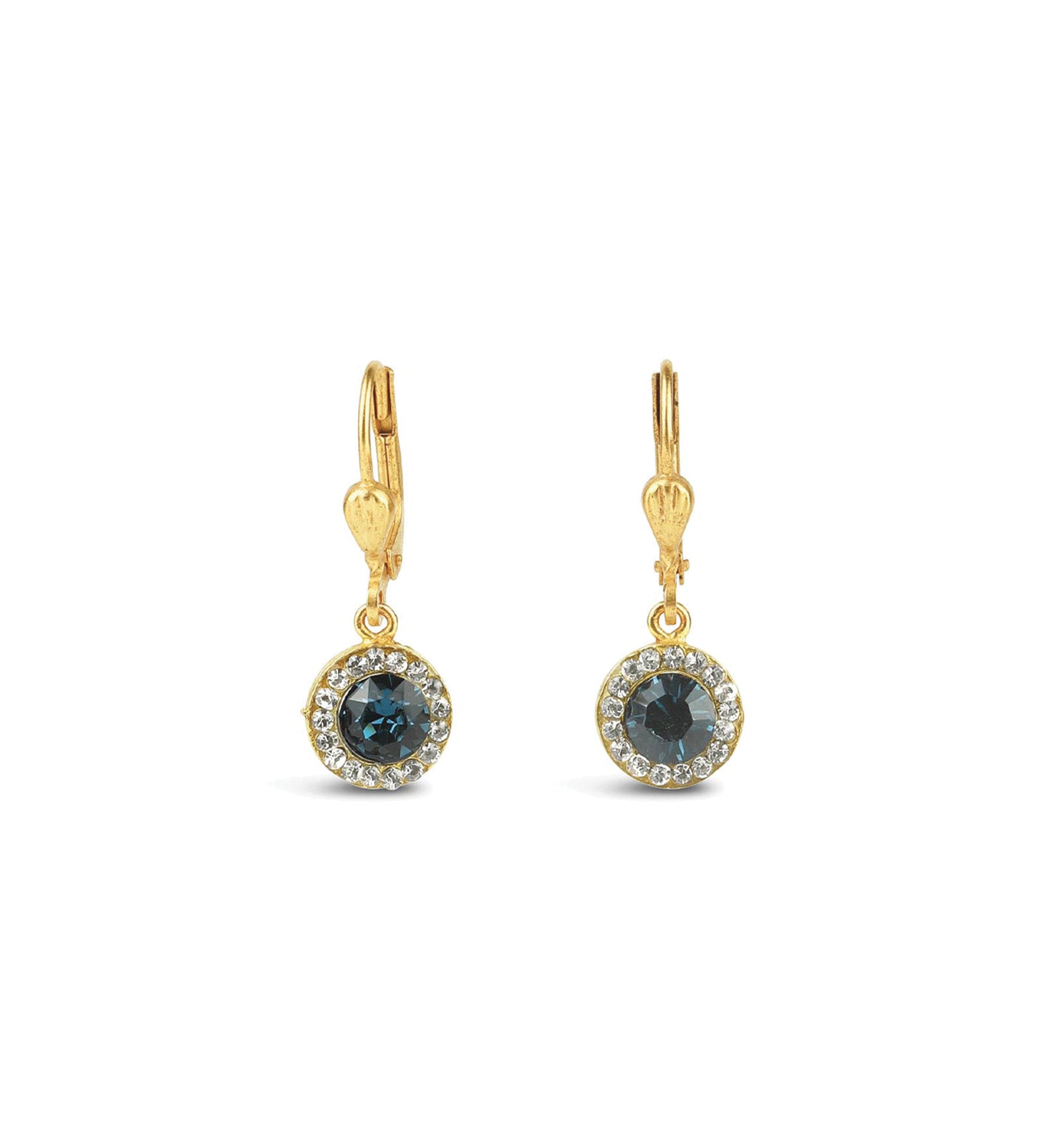 La Vie Parisienne-Round Halo Pavé Hooks | 9mm-Earrings-14k Gold Plated, Midnight Crystal, Black Diamond Crystal-Blue Ruby Jewellery-Vancouver Canada