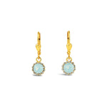 La Vie Parisienne-Round Halo Pavé Hooks | 7mm-Earrings-14k Gold Plated, White Opal Crystal-Blue Ruby Jewellery-Vancouver Canada