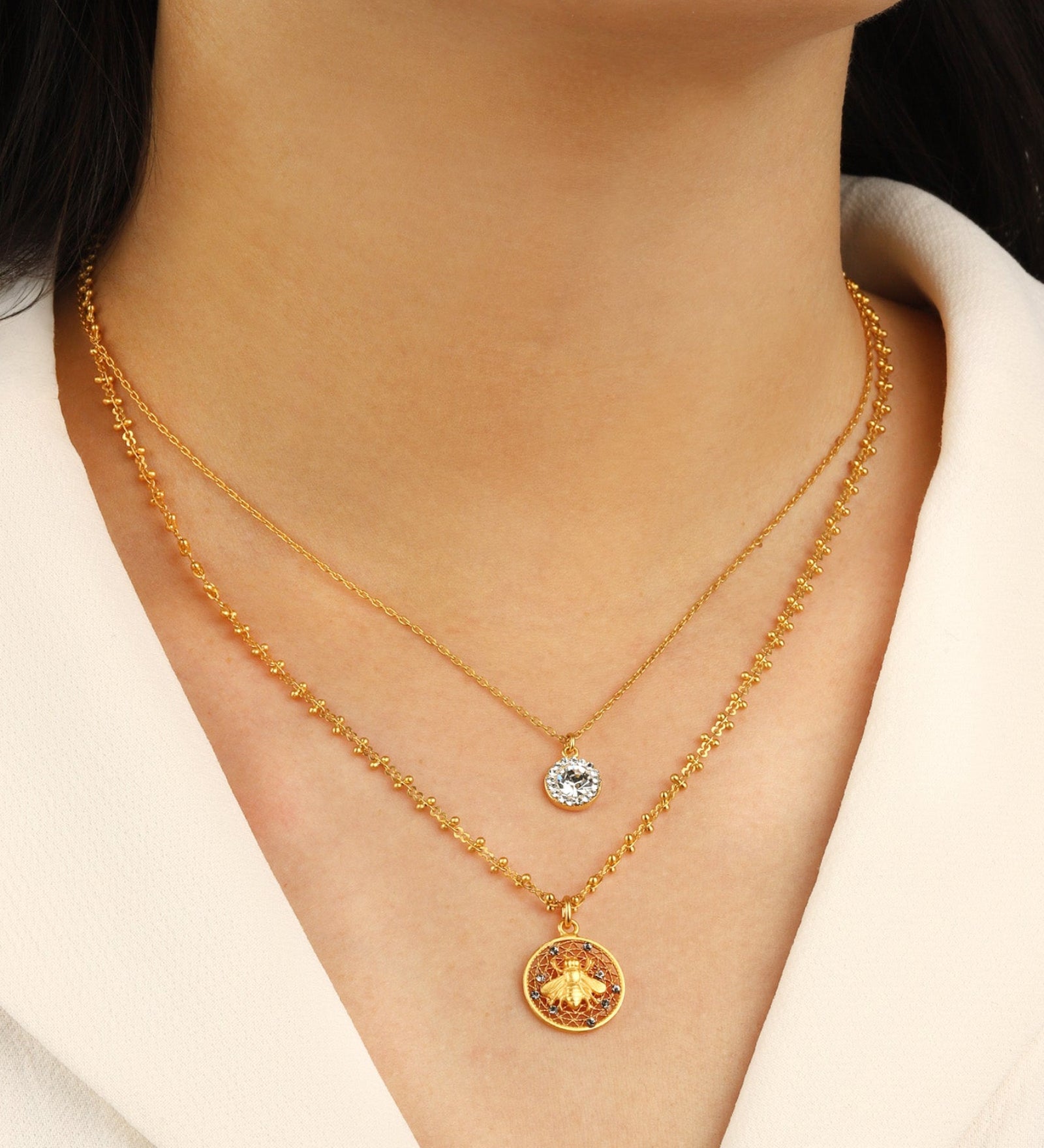 La Vie Parisienne-Round Pavé Halo Necklace-Necklaces-Blue Ruby Jewellery-Vancouver Canada