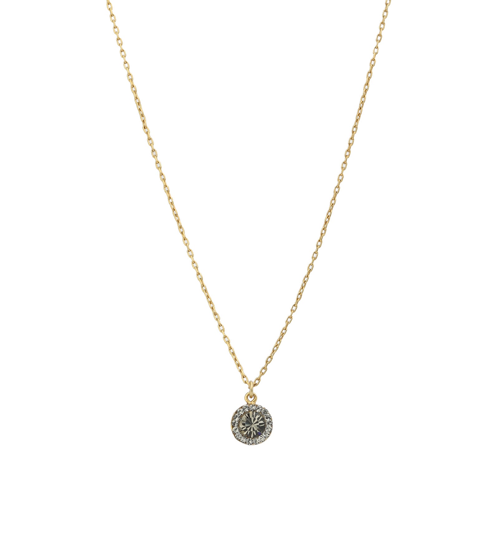 Round Pavé Halo Necklace | 8mm 14k Gold Plated, Black Diamond Crystal