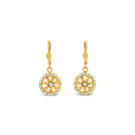La Vie Parisienne-Flower Halo Crystal Hooks-Earrings-14k Gold Plated, White Opal Crystal-Blue Ruby Jewellery-Vancouver Canada