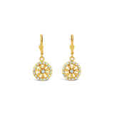 La Vie Parisienne-Flower Halo Crystal Hooks-Earrings-14k Gold Plated, White Opal Crystal-Blue Ruby Jewellery-Vancouver Canada