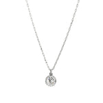 Round Pavé Halo Necklace Silver Plated, White Crystal