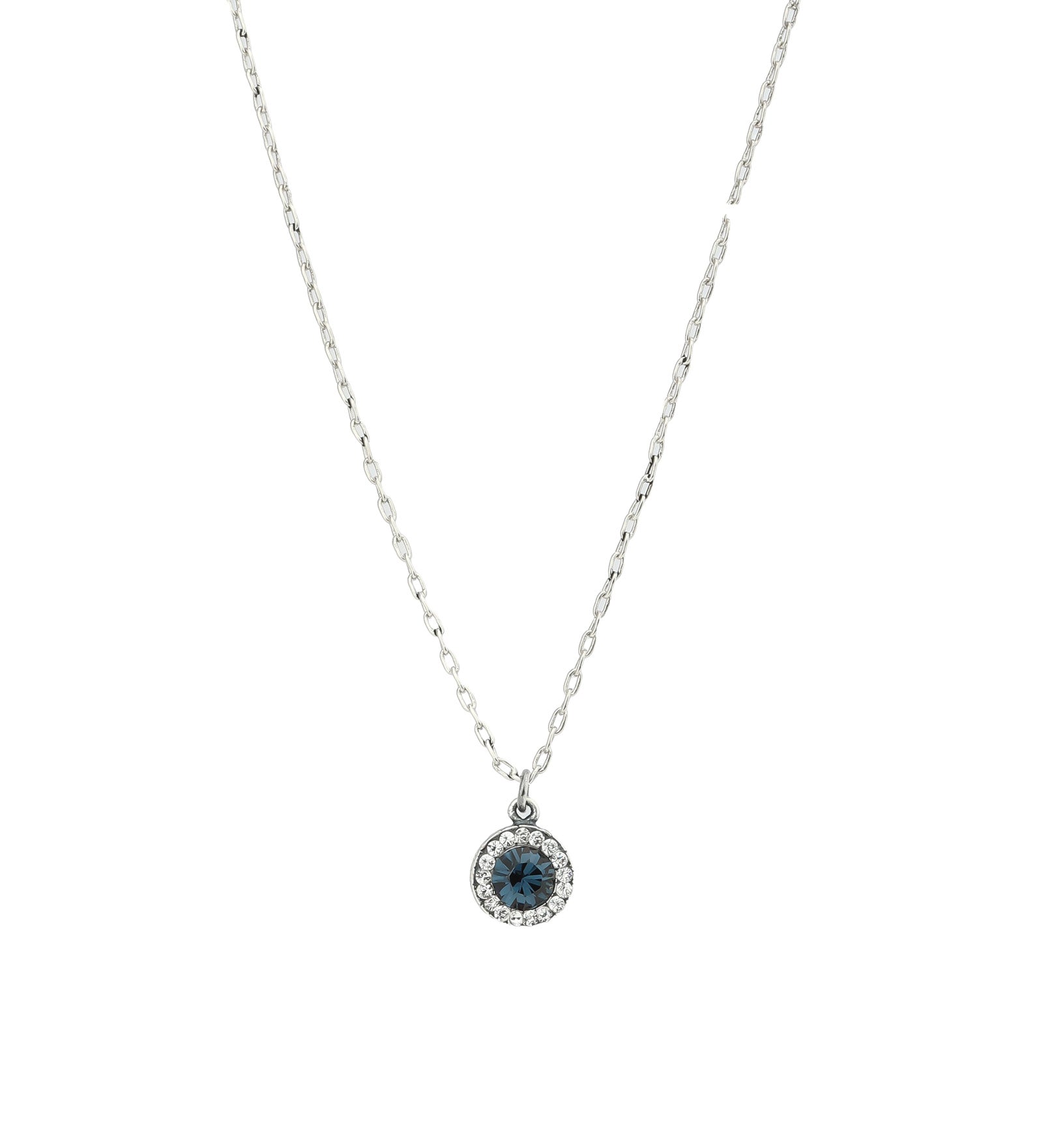 La Vie Parisienne-Round Pavé Halo Necklace-Necklaces-Silver Plated, Midnite Crystal-Blue Ruby Jewellery-Vancouver Canada